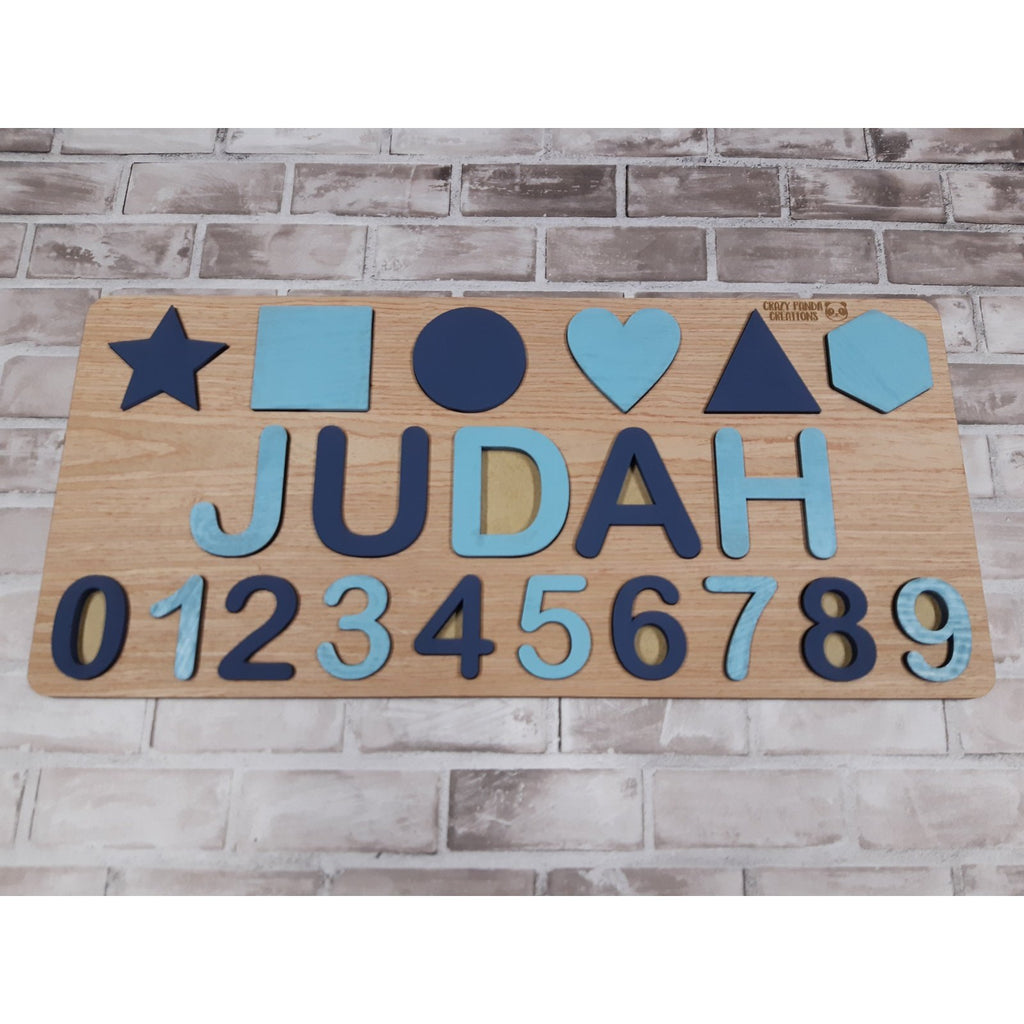Wooden Name Puzzle Single Name/Raised with Shapes & Numbers