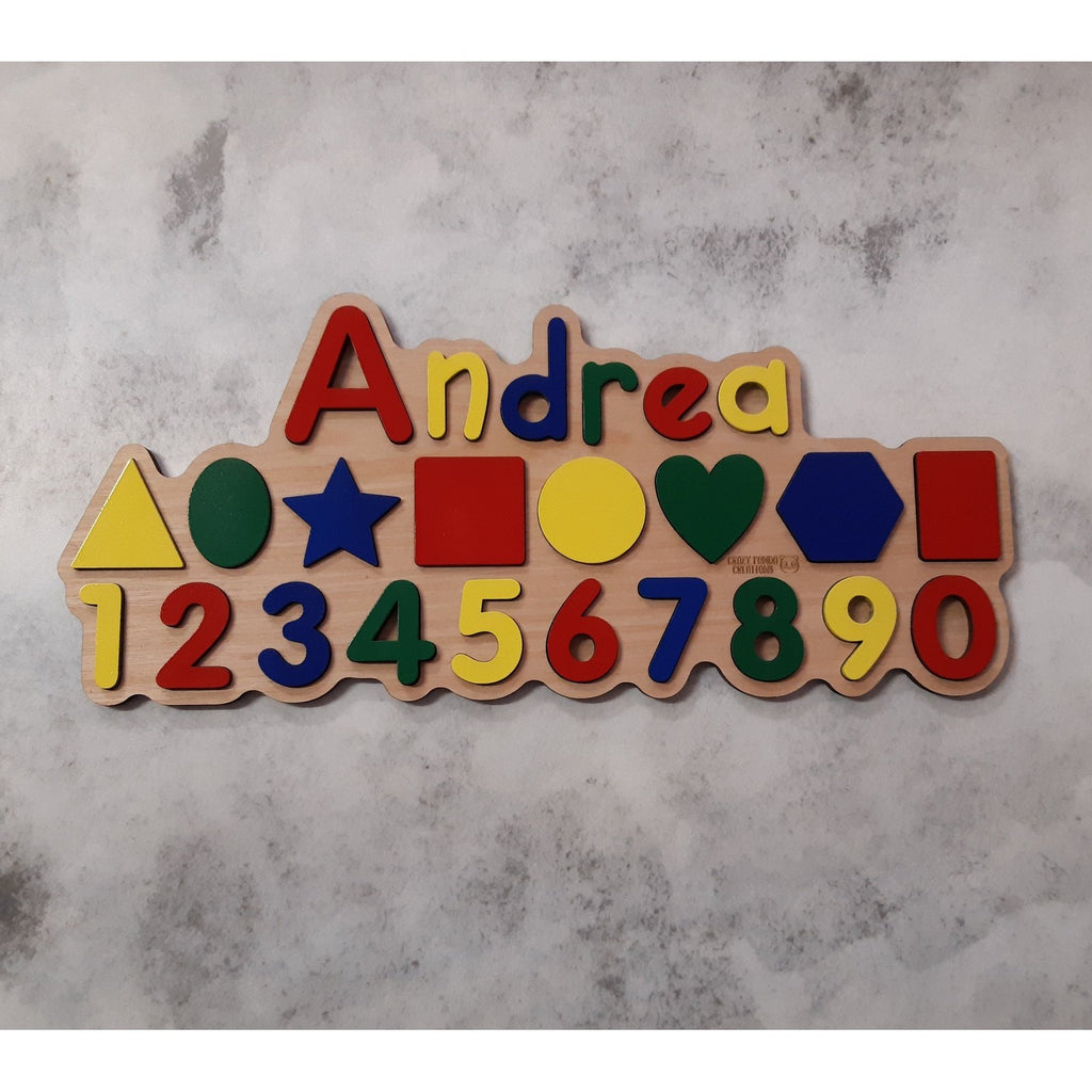 Wooden Name Shape Puzzle Single Name/Raised with Shapes & Numbers
